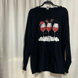 Black Long Sleeve Holiday Wine Glass Graphic Tee